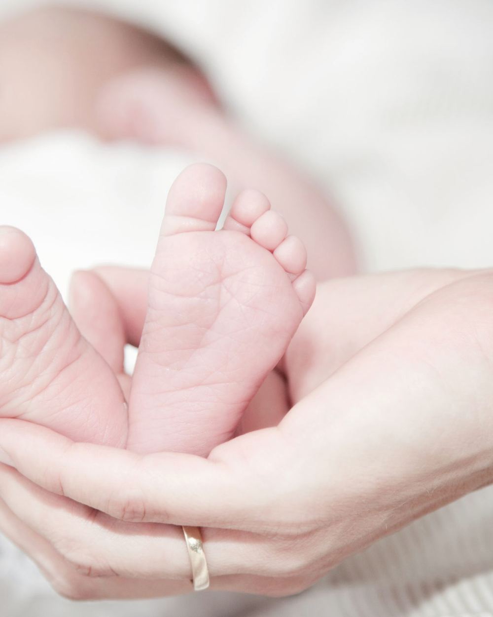 Two tiny baby feet in an adult's hands, mood image